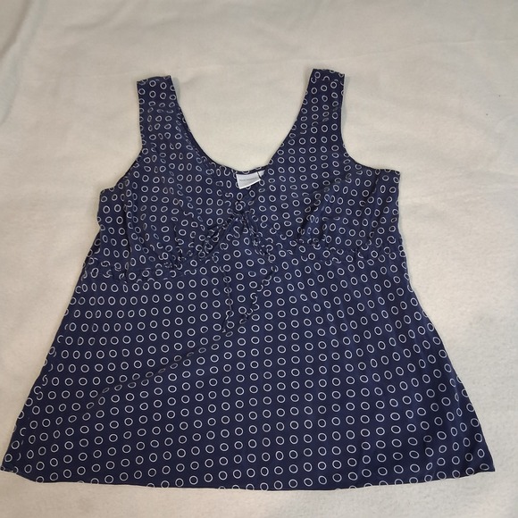 Isaac Mizarhi Navy White Silk Dainty Y2k Babydoll Top Blouse Side Zip Womens XXL - Picture 1 of 5
